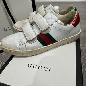 Gucci Kids White Sneakers with Red and Green Accents